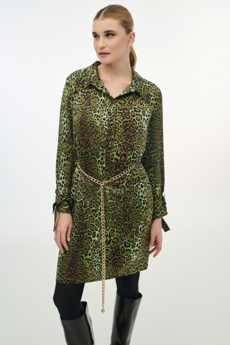 Φόρεμα σατέν με animal print και αλυσίδα στην μέση 