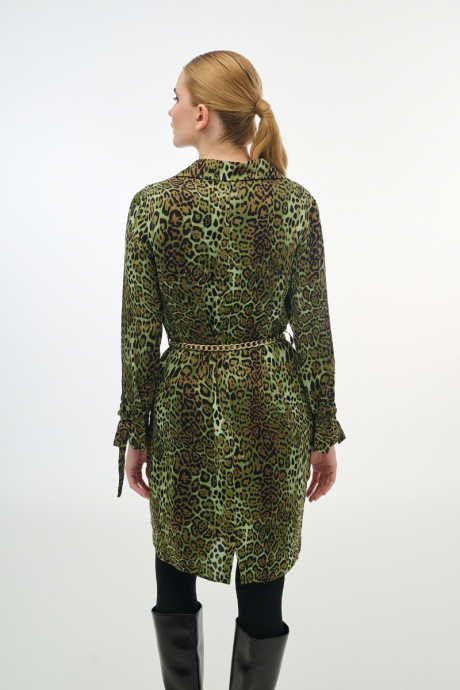 Φόρεμα σατέν με animal print και αλυσίδα στην μέση 