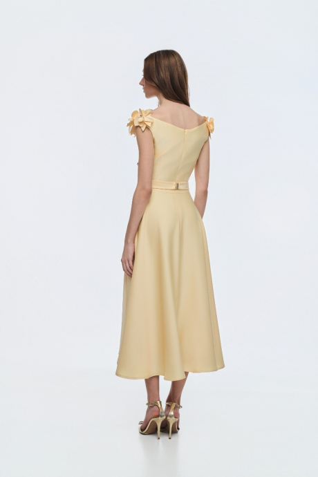 Φόρεμα butter yellow με ζώνη και αξεσουάρ 